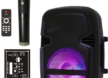 CMiK MK-B26 μαύρο φορητό ηχείο karaoke με ασύρματο μικρόφωνο, τηλεχειριστήριο και LED φωτισμό
