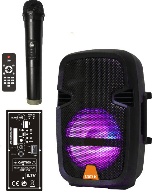 CMiK MK-B26 μαύρο φορητό ηχείο karaoke με ασύρματο μικρόφωνο, τηλεχειριστήριο και LED φωτισμό