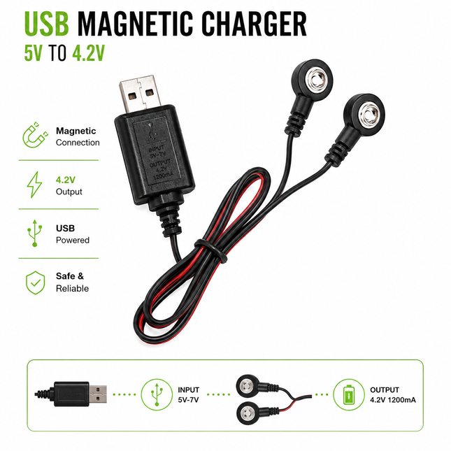 Μαγνητικός φορτιστής USB με ένδειξη εισόδου 5V-7V και εξόδου 4.2V 1200mA