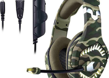 Ezra GE03 over ear gaming headset με μικρόφωνο σε πράσινο camouflage χρώμα