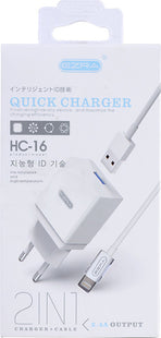 Ezra HC16 φορτιστής USB-A με καλώδιο micro USB σε λευκό χρώμα