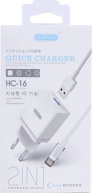 Ezra HC16 φορτιστής USB-A με καλώδιο micro USB σε λευκό χρώμα