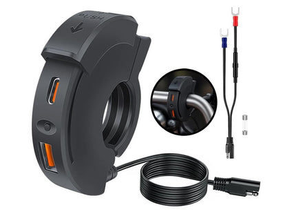 Φορτιστής μοτοσυκλέτας USB-A QC3.0 και Type-C PD με SAE σύνδεση