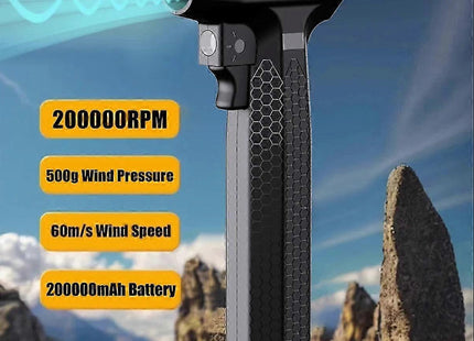 Μαύρος φυσητήρας χειρός με αναγραφή 200000RPM και πληροφορίες ροής αέρα