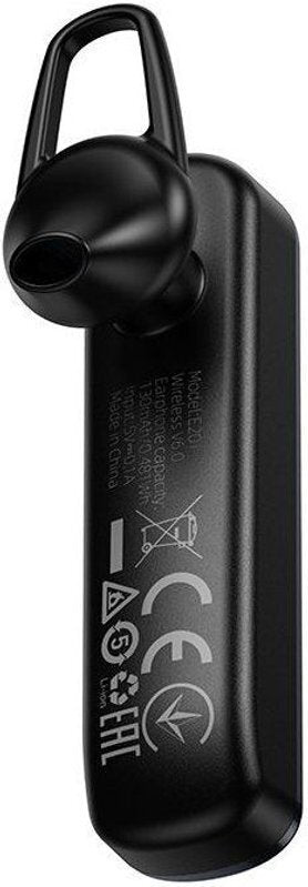 Πίσω όψη μαύρου Hoco E201 in-ear Bluetooth handsfree με γάντζο αυτιού.
