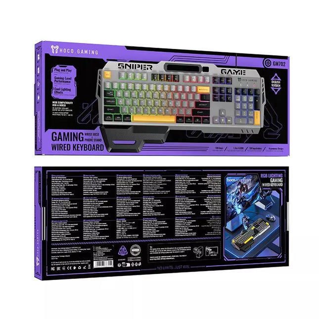 Μπροστινή και πίσω όψη συσκευασίας Hoco Gaming GM702 αγγλικής έκδοσης.