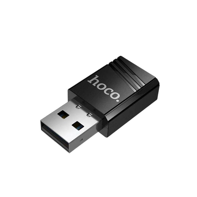 Μαύρος μίνι αντάπτορας WiFi USB Hoco HI38 με λογότυπο hoco.