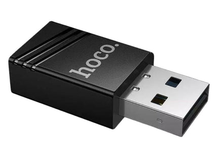 Πλάγια όψη του μικρού μαύρου Hoco HI38 με σύνδεση USB-A.