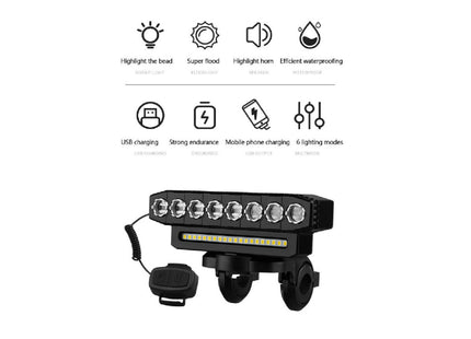 HYD-058 με εικονίδια USB φόρτισης, εξόδου για κινητό, κόρνας και πολλαπλών λειτουργιών φωτισμού.