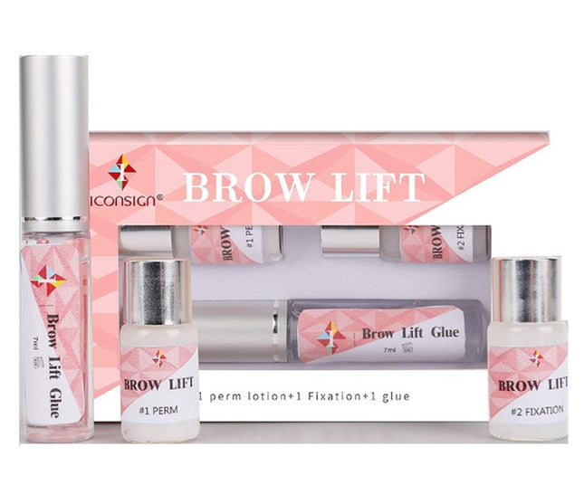 ICONSIGN Brow Lift σετ φρυδιών με κόλλα λοσιόν Perm και Fixation μπροστά από ροζ κουτί