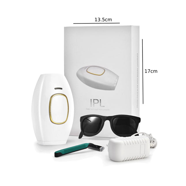 Συσκευή αποτρίχωσης IPL K361-1203000U και συσκευασία με εμφανείς διαστάσεις 13,5 x 17 cm