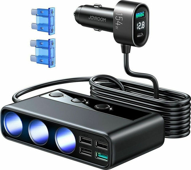 Joyroom JR-CL06 μαύρος φορτιστής αυτοκινήτου 154W με 3 υποδοχές αναπτήρα USB και Type-C