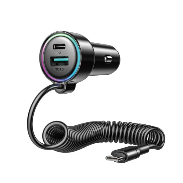 Μαύρος φορτιστής αυτοκινήτου Joyroom JR-CL07 90W με USB-A USB-C και καλώδιο USB-C