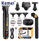 Σετ Kemei KM-1537 με μαύρη ξυριστική μηχανή, τέσσερις κεφαλές, χτενάκια, βάση φόρτισης, καλώδιο USB και βουρτσάκι