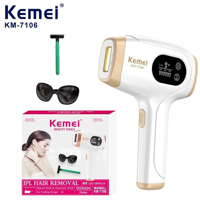 Kemei KM-7106 συσκευή αποτρίχωσης IPL με συσκευασία γυαλιά και ξυραφάκι