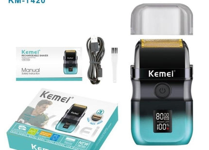 Kemei KM-T420 foil ξυριστική με προστατευτικό κάλυμμα, καλώδιο, βουρτσάκι, εγχειρίδιο και συσκευασία