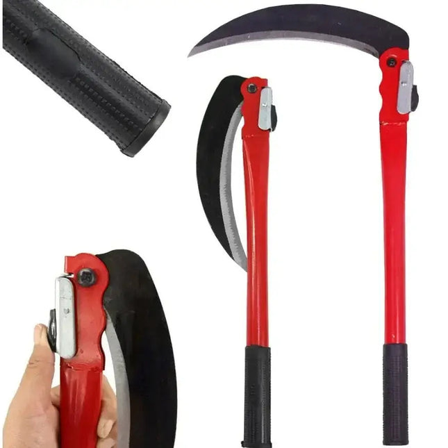 Πτυσσόμενο δρεπάνι Kmt Tools σε ανοιχτή και κλειστή θέση με μαύρη λαβή