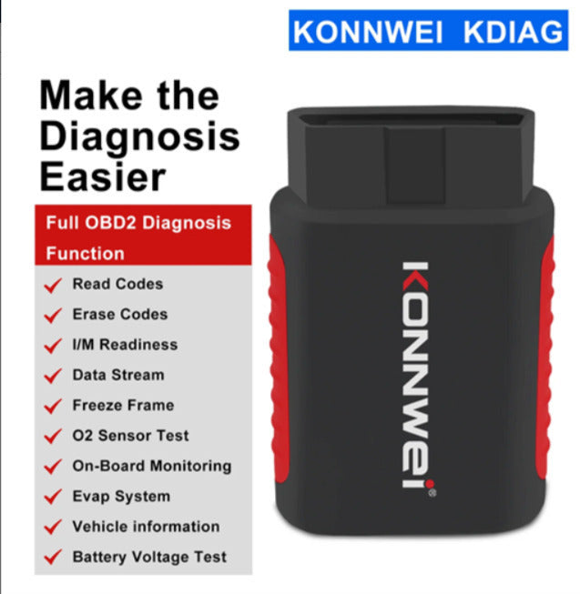 KONNWEI KDIAG αντάπτορας OBD2 με λίστα διαγνωστικών λειτουργιών