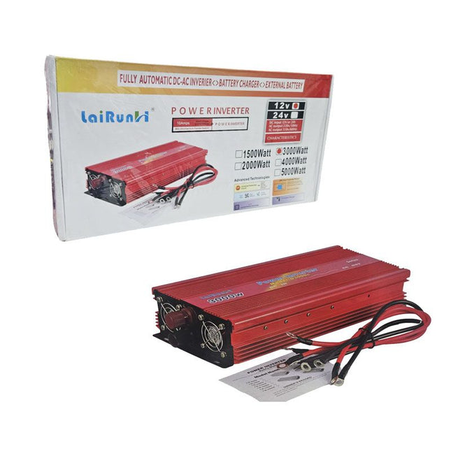 LaiRunH inverter αυτοκινήτου 3000W 12V κόκκινο με καλώδια και συσκευασία