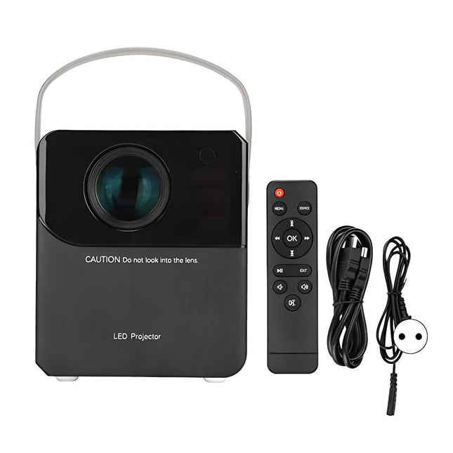 M800 mini projector LED σε μαύρο χρώμα με τηλεχειριστήριο και καλώδια