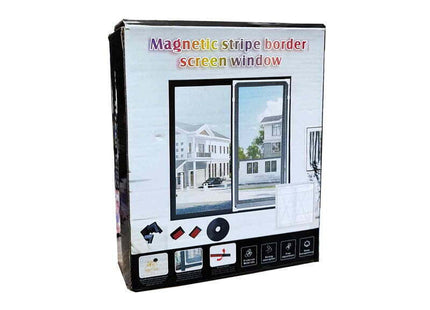 Συσκευασία Magnetic Stripe Border Screen Window με εικόνα μαύρης σίτας τοποθετημένης σε παράθυρο