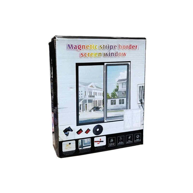 Συσκευασία Magnetic Stripe Border Screen Window με εικόνα μαύρης σίτας τοποθετημένης σε παράθυρο