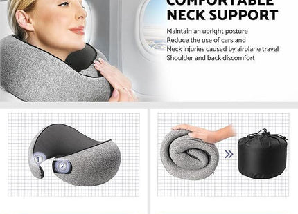 Μαξιλάρι ταξιδιού Memory Foam φορεμένο στον αυχένα και τυλιγμένο για αποθήκευση