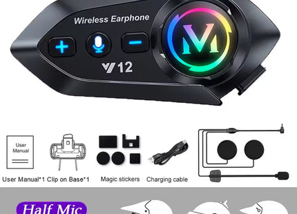 Σετ Y12 με μονάδα Bluetooth δύο ηχεία μικρόφωνο Half Mic βάση αυτοκόλλητα καλώδιο φόρτισης και εγχειρίδιο