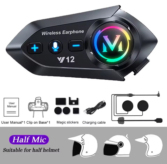 Σετ Y12 με μονάδα Bluetooth δύο ηχεία μικρόφωνο Half Mic βάση αυτοκόλλητα καλώδιο φόρτισης και εγχειρίδιο