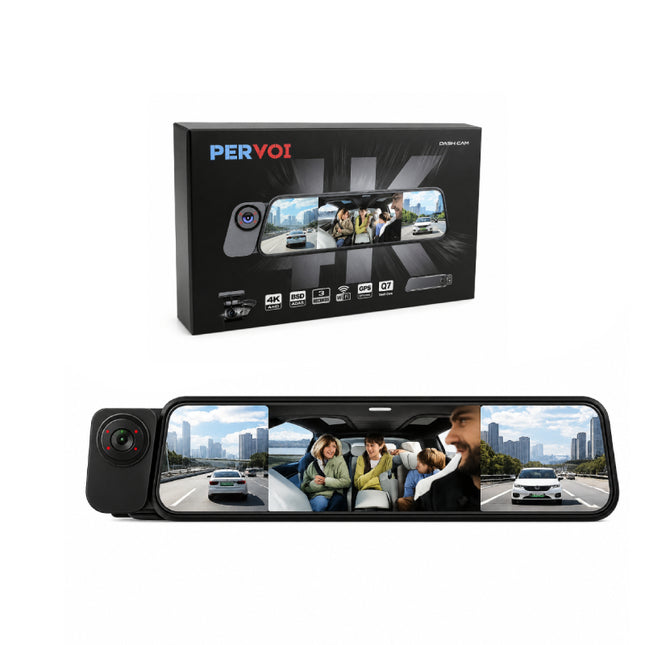 PerVoi Q7 καθρέπτης dash cam τριπλής εγγραφής με συσκευασία 4K WiFi GPS