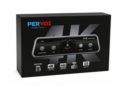 Συσκευασία PerVoi Q8 4K dash cam με WiFi, BSD ADAS και πίσω κάμερα αυτοκινήτου
