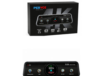 PerVoi Q8 4K dual lens rearview mirror dash cam με οθόνη καθρέπτη και συσκευασία