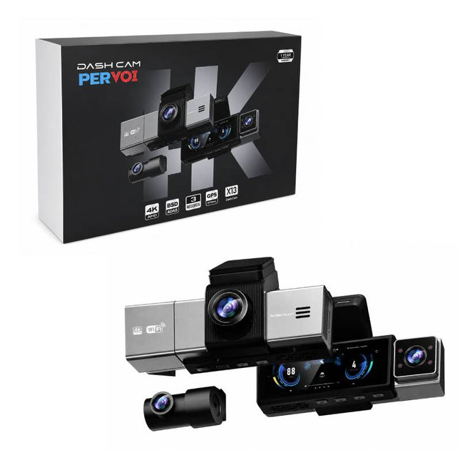 Κάμερα αυτοκινήτου PerVoi X13 με συσκευασία 4K WiFi GPS και τριπλή εγγραφή