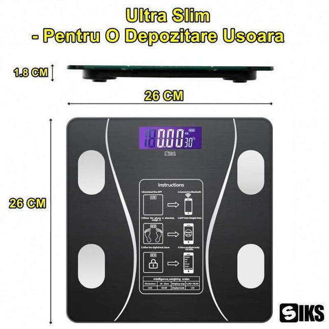 Μαύρη smart ζυγαριά SIKS 180kg με οθόνη LCD και διαστάσεις 26 x 26cm