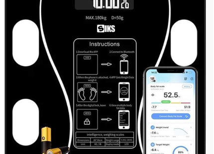 SIKS smart ζυγαριά Bluetooth μαύρη με μπαταρίες και οθόνη εφαρμογής