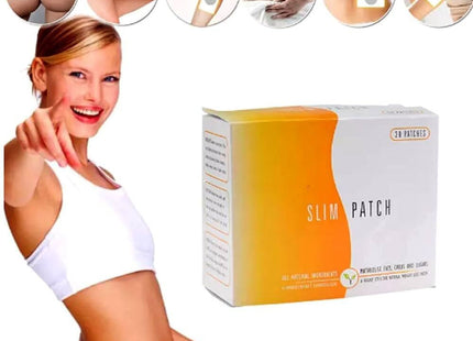 Κουτί Slim Patch με ένδειξη 30 patches και εικόνες τετράγωνων αυτοκόλλητων επιθεμάτων