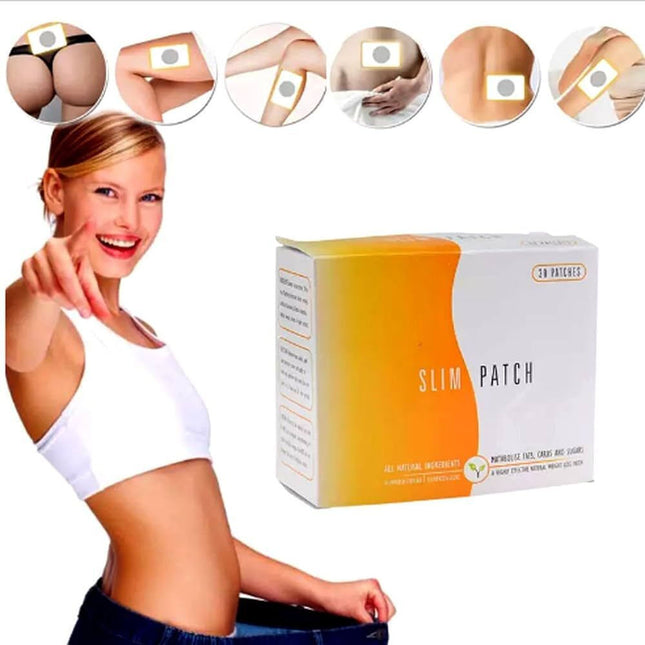 Κουτί Slim Patch με ένδειξη 30 patches και εικόνες τετράγωνων αυτοκόλλητων επιθεμάτων