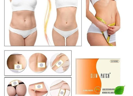 Συσκευασία Slim Patch 30 επιθεμάτων και εικόνες εξωτερικής εφαρμογής σε διαφορετικά σημεία του σώματος