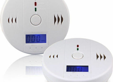 Λευκός ανιχνευτής CO με πλήκτρο test reset ενδείξεις alarm operate και οθόνη