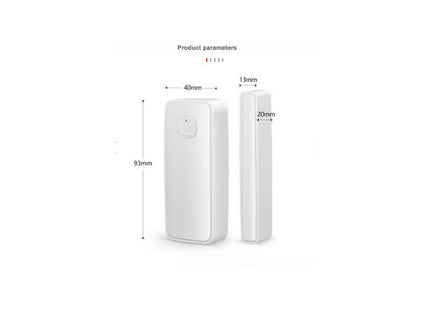 Διαστάσεις WiFi μαγνητικής επαφής πόρτας Tuya DS 93mm 40mm 20mm και 13mm