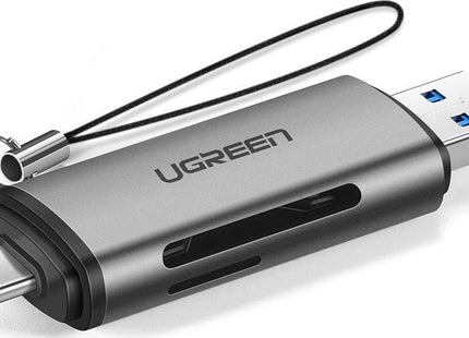Γκρι Ugreen card reader με σύνδεση USB-C και USB-A και υποδοχές SD microSD