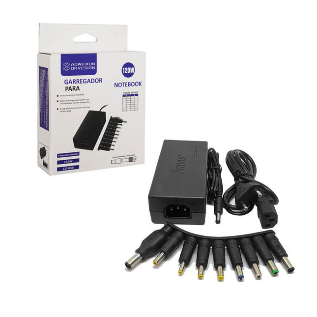 Universal φορτιστής laptop 120W με σετ βυσμάτων και συσκευασία