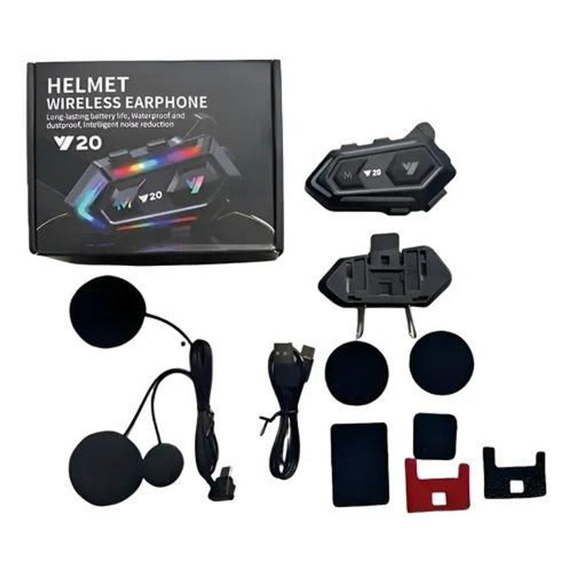 Σετ V20 με μονάδα Bluetooth δύο ηχεία μικρόφωνο βάση καλώδιο φόρτισης και εξαρτήματα στερέωσης