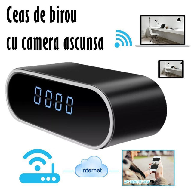 Μαύρο ψηφιακό ρολόι κάμερα ασφαλείας WiFi 1080p