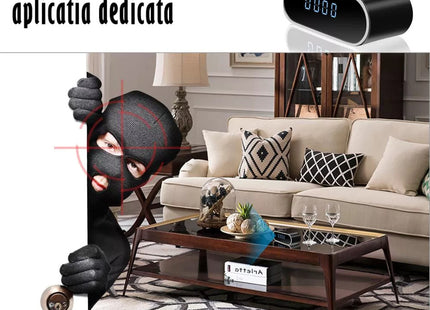 Ρολόι κάμερα ασφαλείας σε σαλόνι με ένδειξη ειδοποίησης κίνησης
